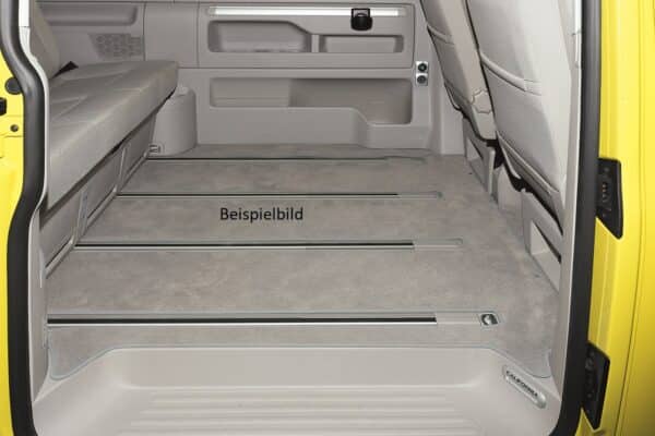 Veloursteppich für Fahrgastraum der VW T6.1 California Beach Tour/Camper mit 1 Schiebetür, Miniküche und 3er-Bank, Design "Palladium" Veloursteppich Fahrgastraum VW T6.1/T6/T5 Multivan - 2 Schiebetüren - Bodenschienen für Multifunktionstisch Veloursteppich Palladium Fahrgastraum VW T6.1 California Beach Tour/Camper - 1 Schiebetür, Miniküche - 3er-Bank Veloursteppich 2 Schiebetüren 3er-Bank VW T6.1 California Beach Tour/Multivan, ohne Schienen für Multifunktionstisch