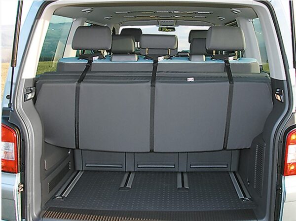 Beispiel: iXTEND Faltbett mit 3 Gurtbefestigungen an der Rückenlehne Transportbefestigung 1x für iXTEND VW T6.1/T6/T5 Multivan/California Beach ohne Multiflexboard