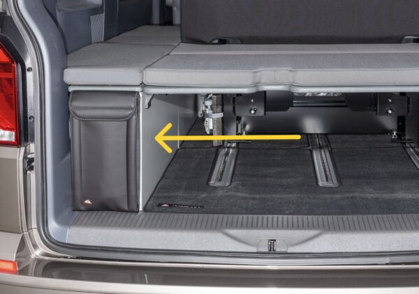 UTILITY für Stauschrank hinten, 1 Tasche, VW T6.1 California Beach mit 2er-Bank, Design „Leder Titanschwarz"