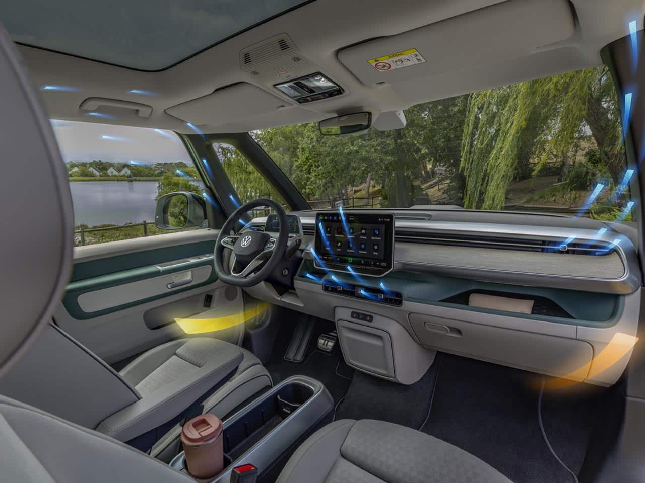 Geräumiger Innenraum mit 12,9–Zoll–Touchscreen, mehr Platz für alle Insassen und den Komfort, den man von einem Elektroauto erwartet. Cockpit und flexiblen Sitzkonfigurationen für 5–7 Personen